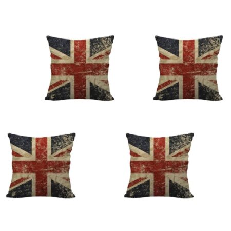 4 stk British Flag Pudebetræk, Union Jack Flag Vintage Style Pille