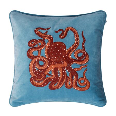 Chhatwal & Jonsson Embroidered Octopus pudebetræk 50x50 cm Heaven blue/Orange/Rose