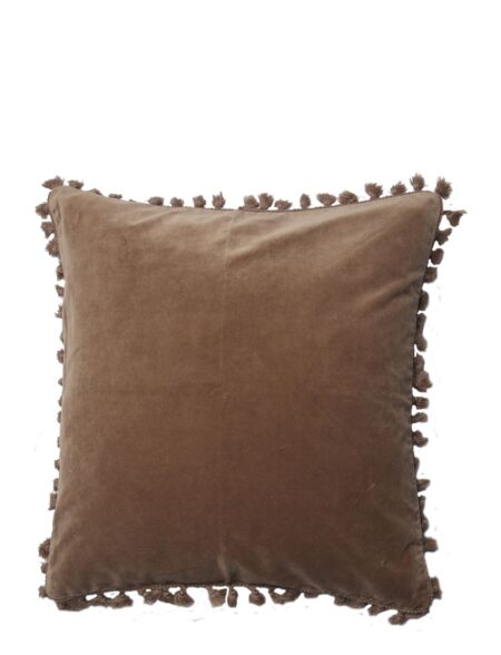 Cushion Cover Velvet Cotton W Fringe C'est Bon Brown