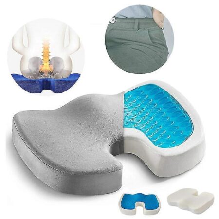 Gel Reinforcement Pads - Skridsikker ortopædisk gel & Memory Foam Coccyx smertepuder - Kontorstol autostol puder - Ischias og rygsmerter relief grå)