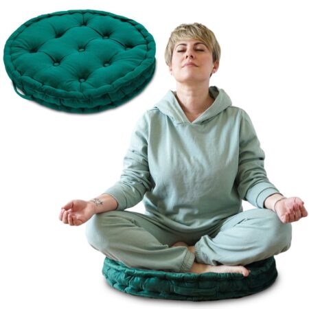 Gulvpude yogapude sædehynde rund 58 cm - meditationspude XL havepude udendørs yoga og meditation stor gulvpude til altan og børneværelse grøn