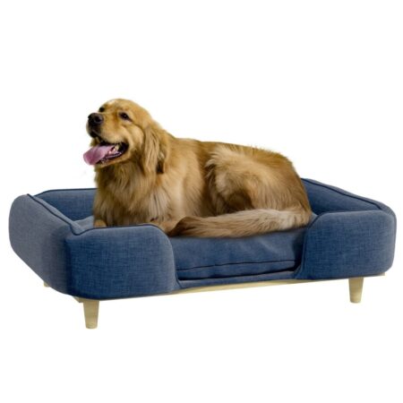 Hundeseng Hundepude Hundekurv Hundesofa Træben, Polyester, Mørkeblå, 96 X 66 X 24 Cm