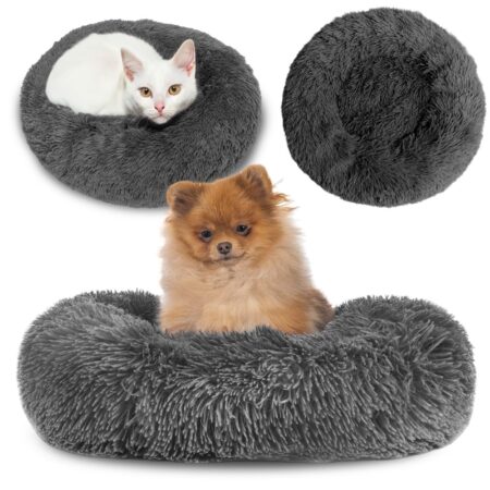 Hundeseng mellemstore små hunde ∅ 60 cm - hundepude rund hundekurv fluffy hundekurv mørkegrå