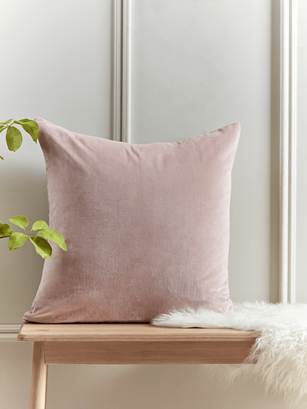 Large Velvet & Linen Cushion - Dusky Pink