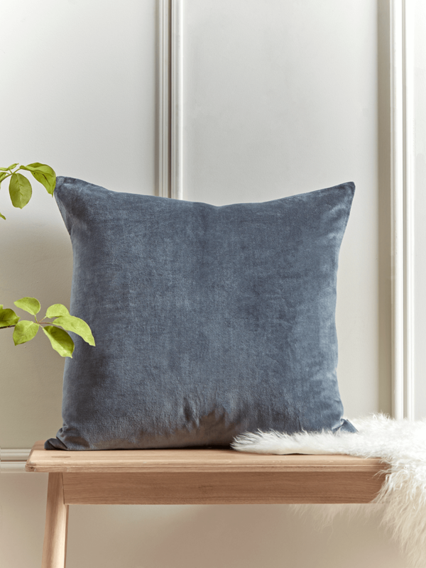 Large Velvet & Linen Cushion - French Blue