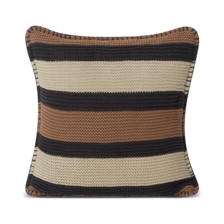 Lexington Striped Knitted Cotton pudebetræk 50x50 cm Brown/Dark gray/Light beige