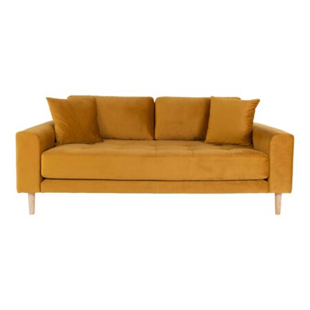 Lido 2,5 Personers Sofa - 2,5 Personers Sofa, Sennepsgul Velour Med To Puder Og Natur Træben, Hn1004