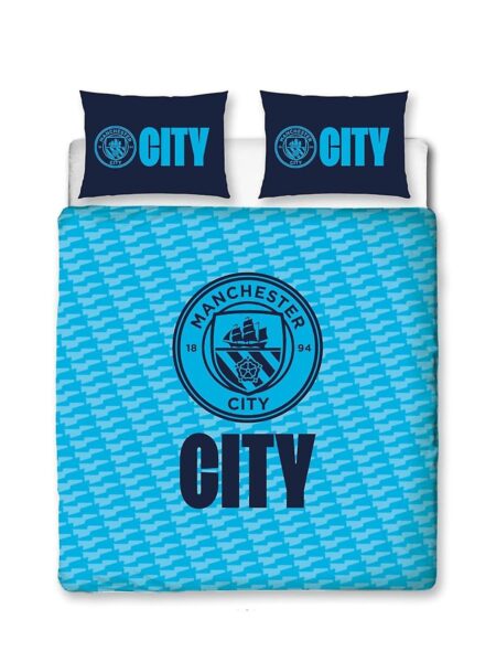 Manchester City FC Crest enkelt dynebetræk og pudebetræk sæt