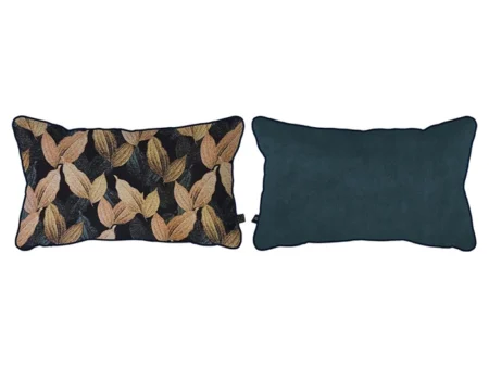 Mette Ditmer, ATELIER, Pude, Golden leaves/Dust blue, Bomuld/Polyester, B:30 x L:50 cm