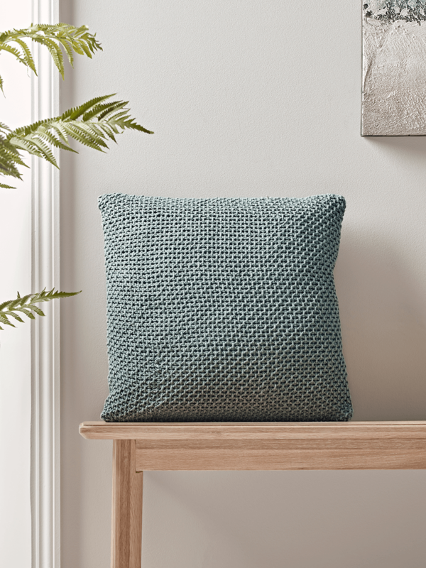 NEW Knitted Cotton Cushion - Swedish Blue