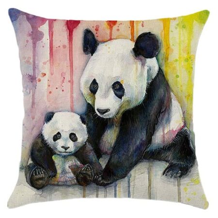 Pillow Case Flax Rainbow Animal Panda Pattern Soft Pillowslip Cushion Cover for Sofa Home Car Office Decoration 18x18in/45x45cm - No Insert