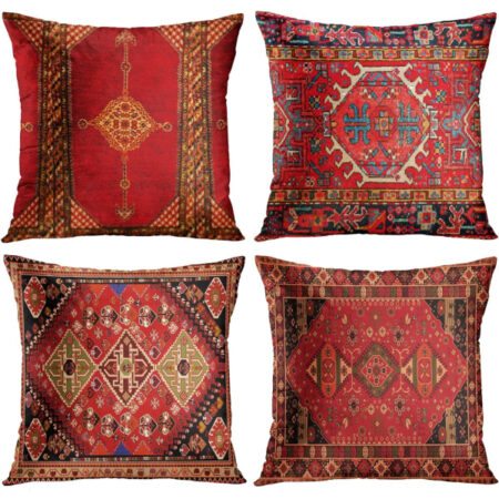 Pudebetræk Geometrisk Persisk Kilim Home Decor Sæt med 4 Orientalske Ikat pudebetræk Dekorative 18 x 18 tommer Pude Sofa Sofa Pudebetræk Co