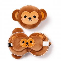 Relaxeazzz Monkey Plush Travel Pillow & Eye Mask - Nakkepude