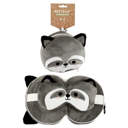 Resteazzz Raccoon round travel pillow and eye mask