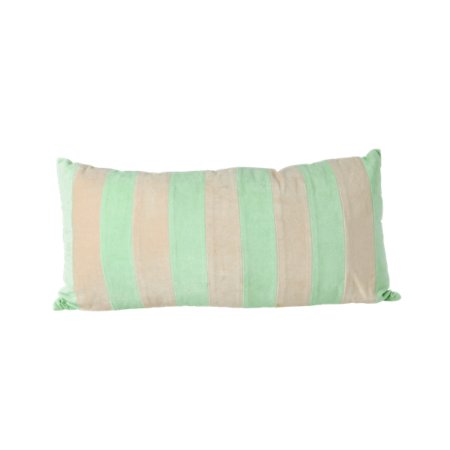 Rice - Rectangular Cushion - Large Neon Green & Beige Stripes