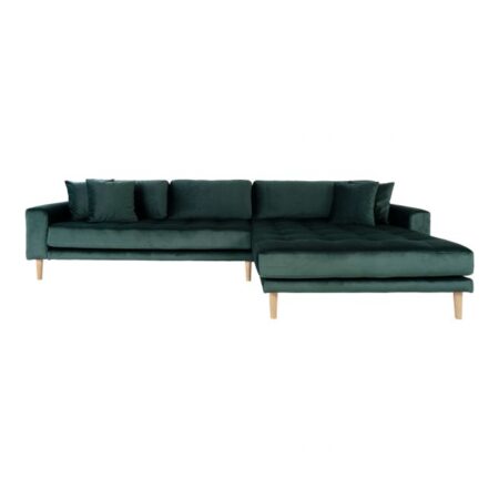 Sofa højrevendt i mørkegrøn velour med fire puder HN1006 - 1301185