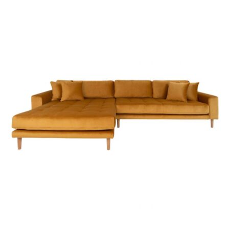 Sofa venstrevendt i sennepsgul velour med fire puder HN1004 - 1301194