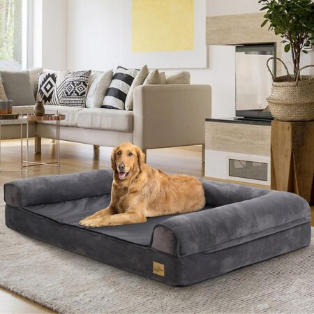 Stor ortopædisk skum hundeseng vandtæt kæledyr beroligende sofa Grå X-Large - 120x90x20cm