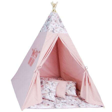 Tipitelt til børn Legetelt Tippi børnetelt Børneværelse Tipi indianertelt Outdoor Indoor Model 4 med legemåtte og 3 puder