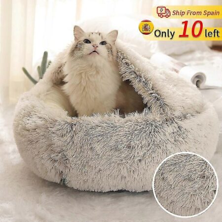 Vinter Lang Plys Pet Cat Bed Runde Cat Cushion Cat House 2 I 1 Varm Kat Basket Cat Sleep Bag Cat Nest Kennel For Lille Hund Cat Kaffe 40x40cm