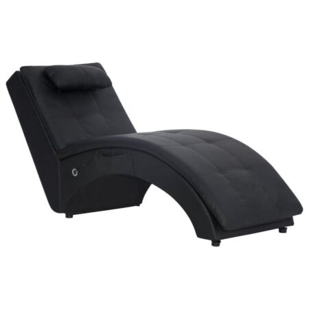 vidaXL 281344 Massage Chaise Longue with Pillow Black Faux Leather